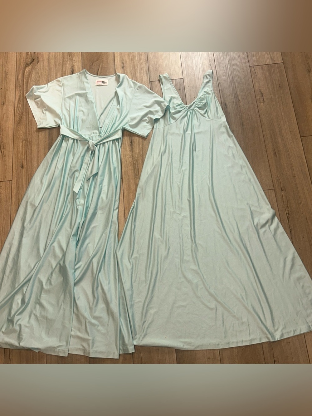 Shadowline Lingerie Set Aqua Blue Regency Loungewear Nylon Gown And Robe MCM S